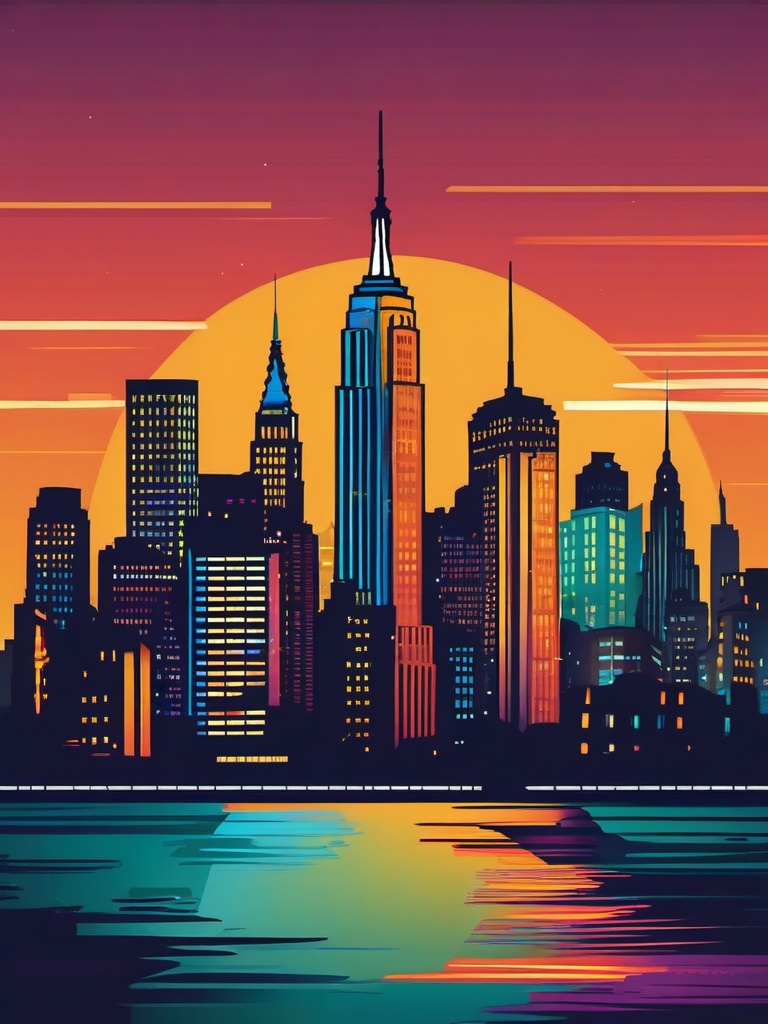 New York City clipart - Iconic cityscape of New York with skyline,  color vector clipart