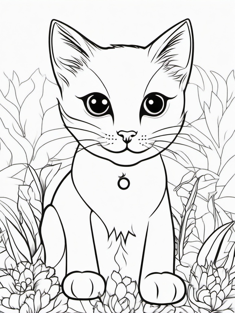 Kitty and a Ladybug Coloring Pages - Playful Kitten and a Ladybug  minimal black outline printable sheet, coloring page