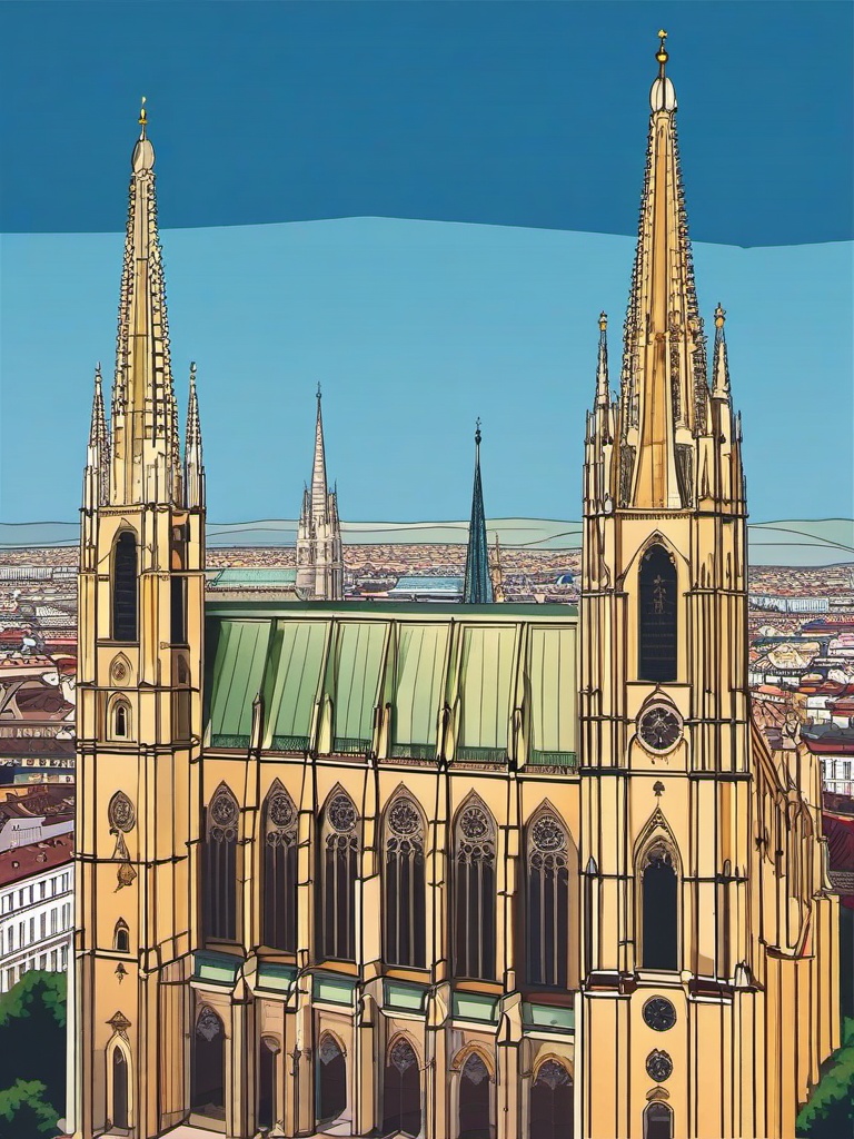 Vienna clipart - St. Stephen's Cathedral and Vienna cityscape,  color vector clipart