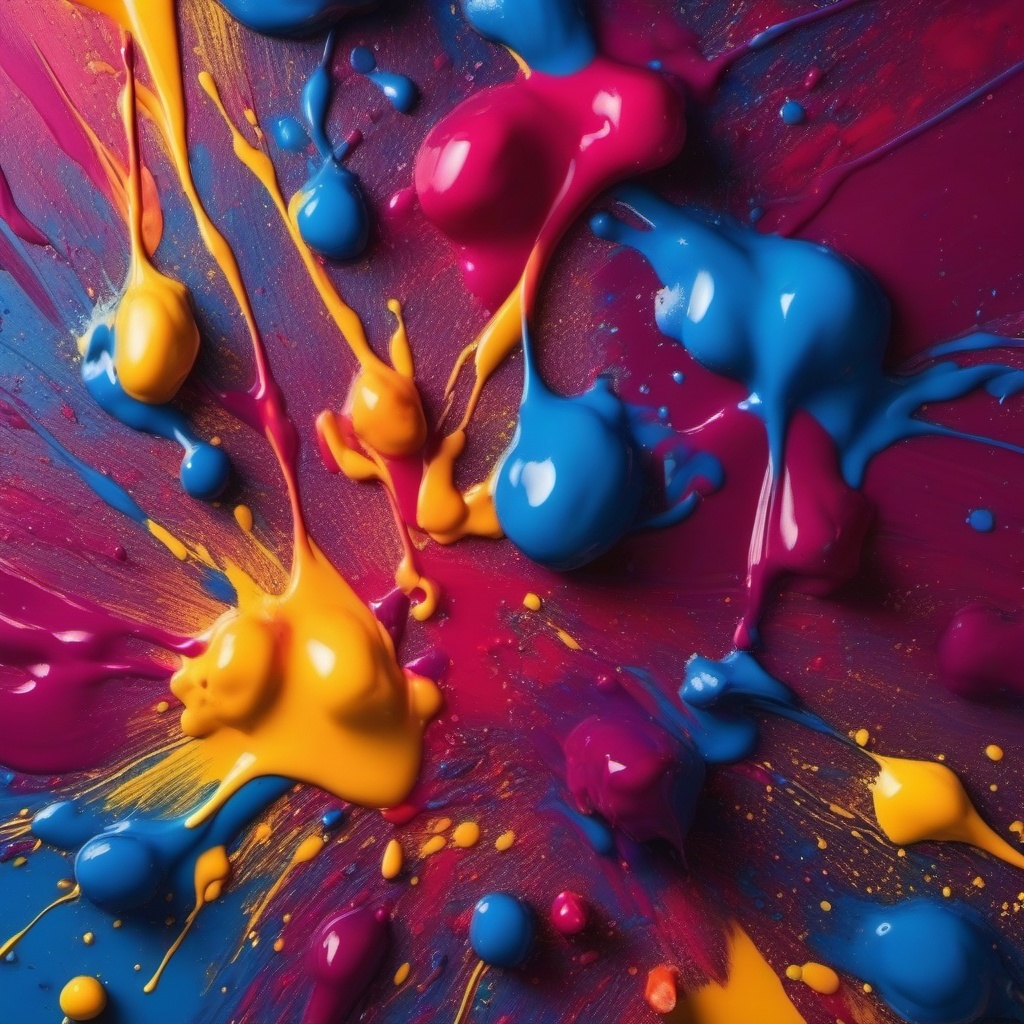 Abstract paint splatters in vibrant colors top view, product photoshoot realistic background, hyper detail, high resolution