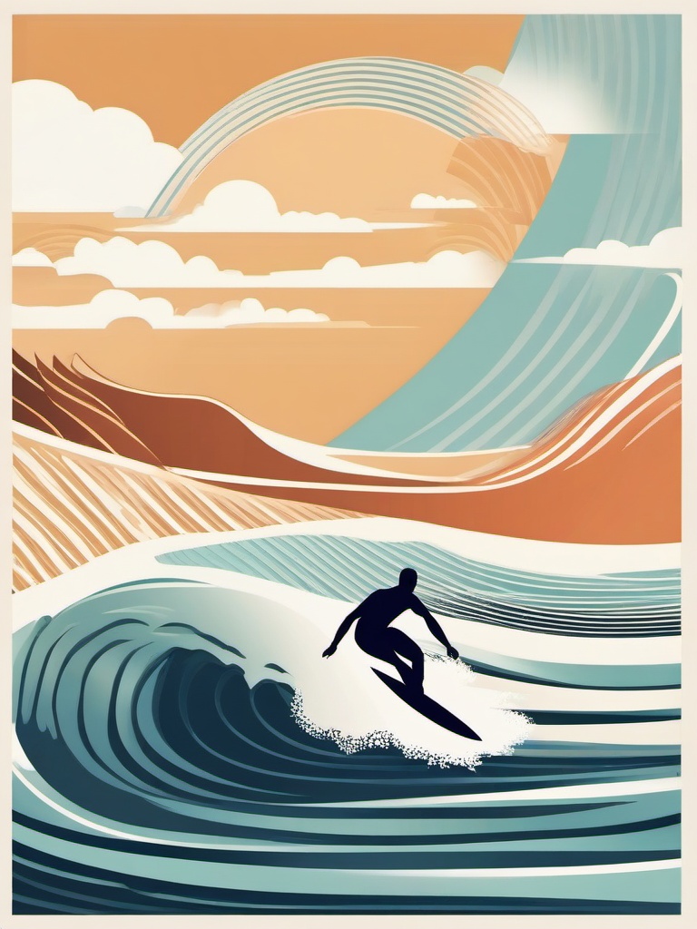 June clipart - surfer riding a wave with June written in the sky  color,minimalist,vector clipart