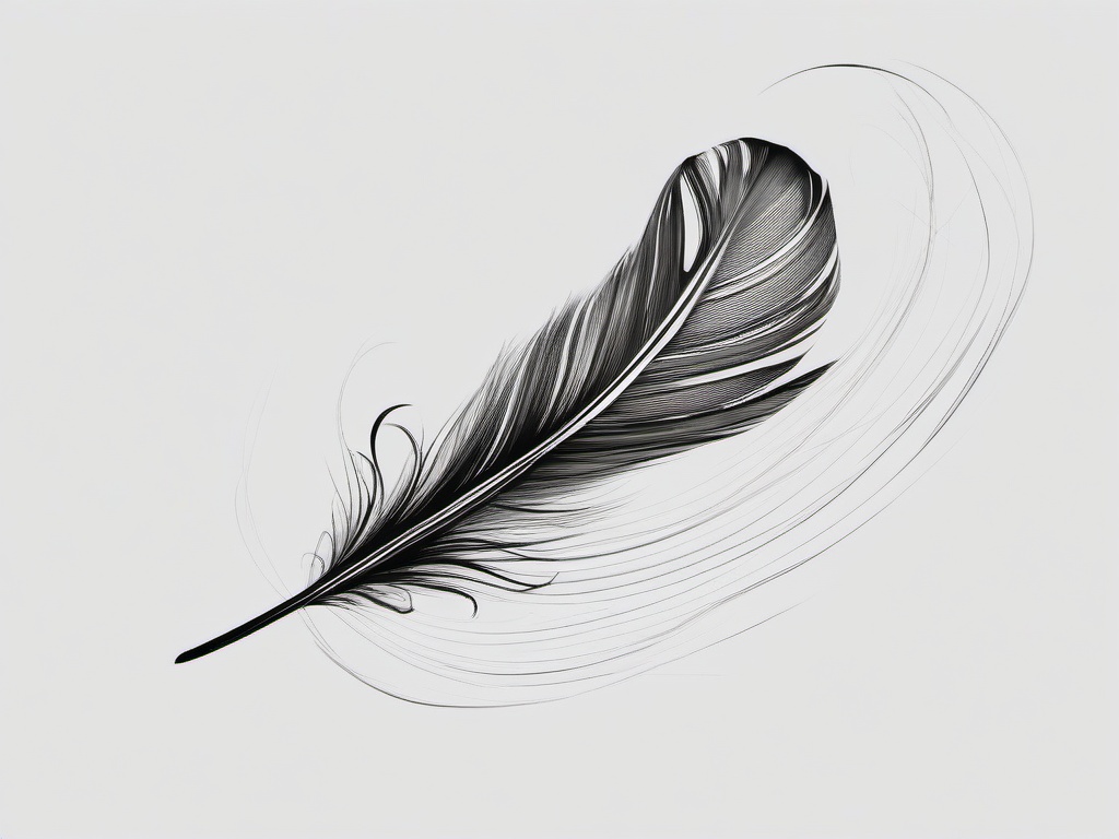 drawing of a feather in a swirling breeze  minimal rough sketch scribbles,doodles,black and white