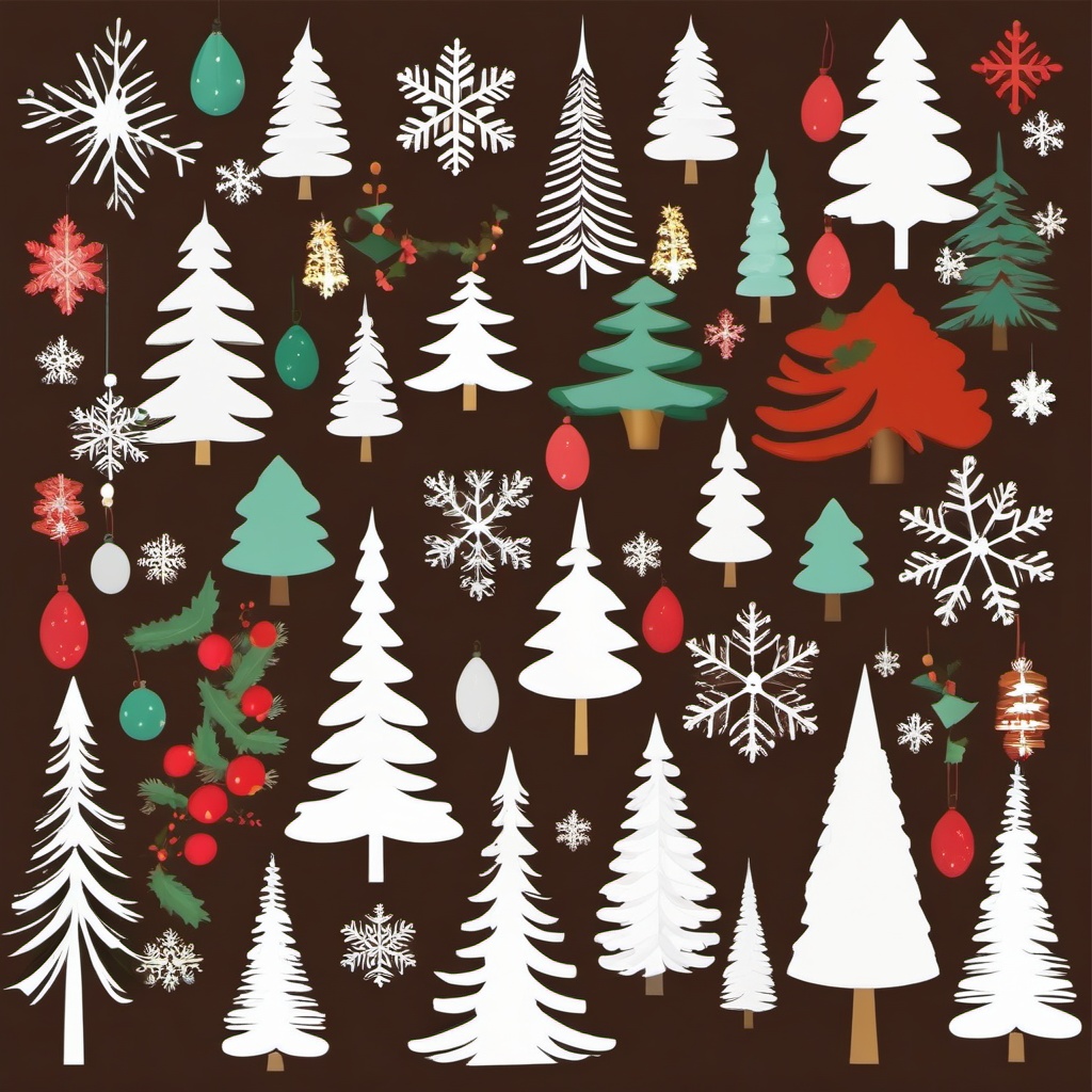 Xmas Tree Clipart,Creating a winter wonderland scene  simple, 2d flat