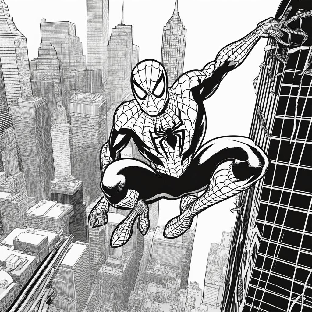 spiderman coloring pages - spider-man climbs skyscrapers in the heart of the city. 