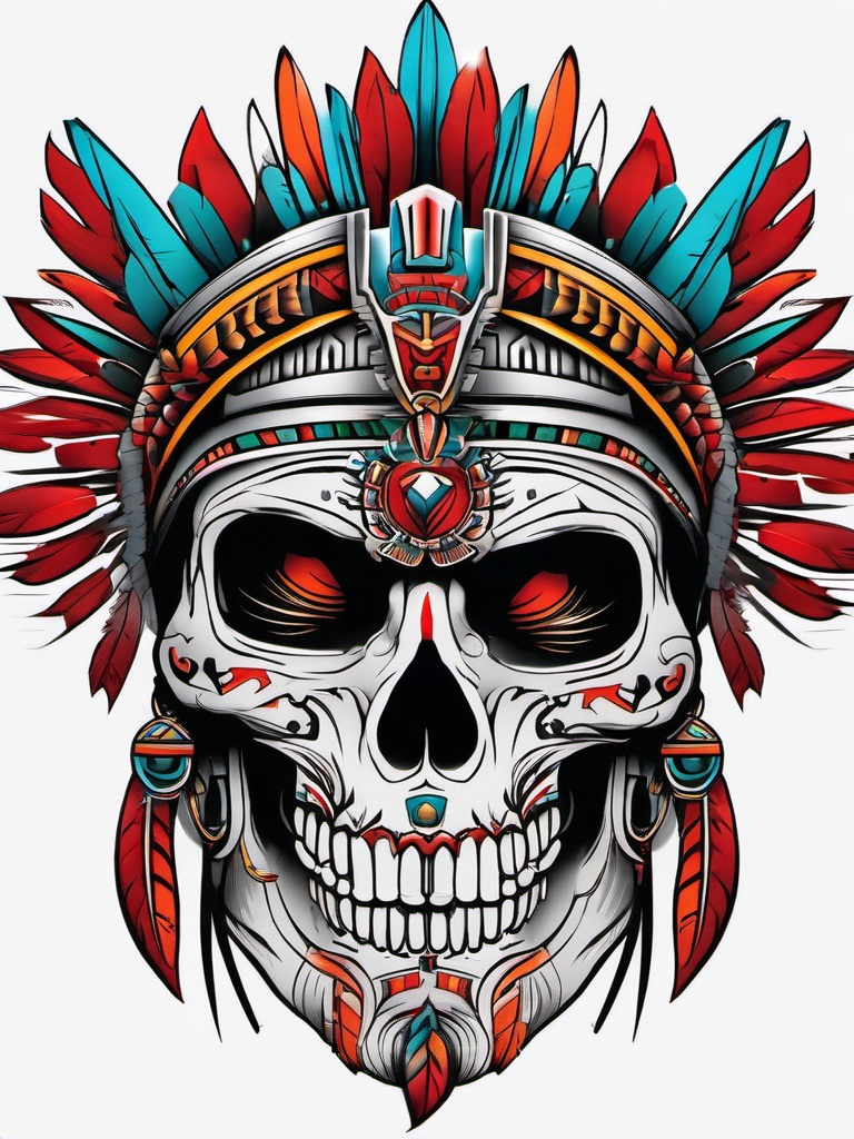 Aztec Warrior Skull Tattoo  minimal,color tattoo,white background