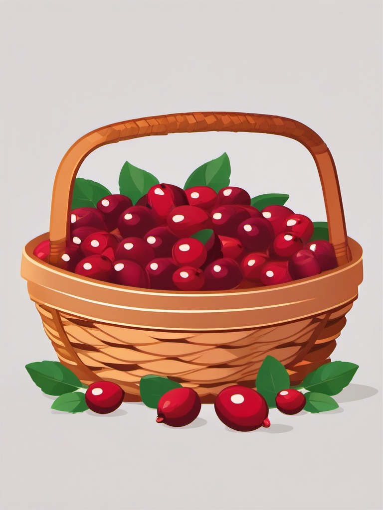 Cranberry Harvest Basket Clipart - Basket filled with freshly harvested cranberries.  color vector clipart, minimal style