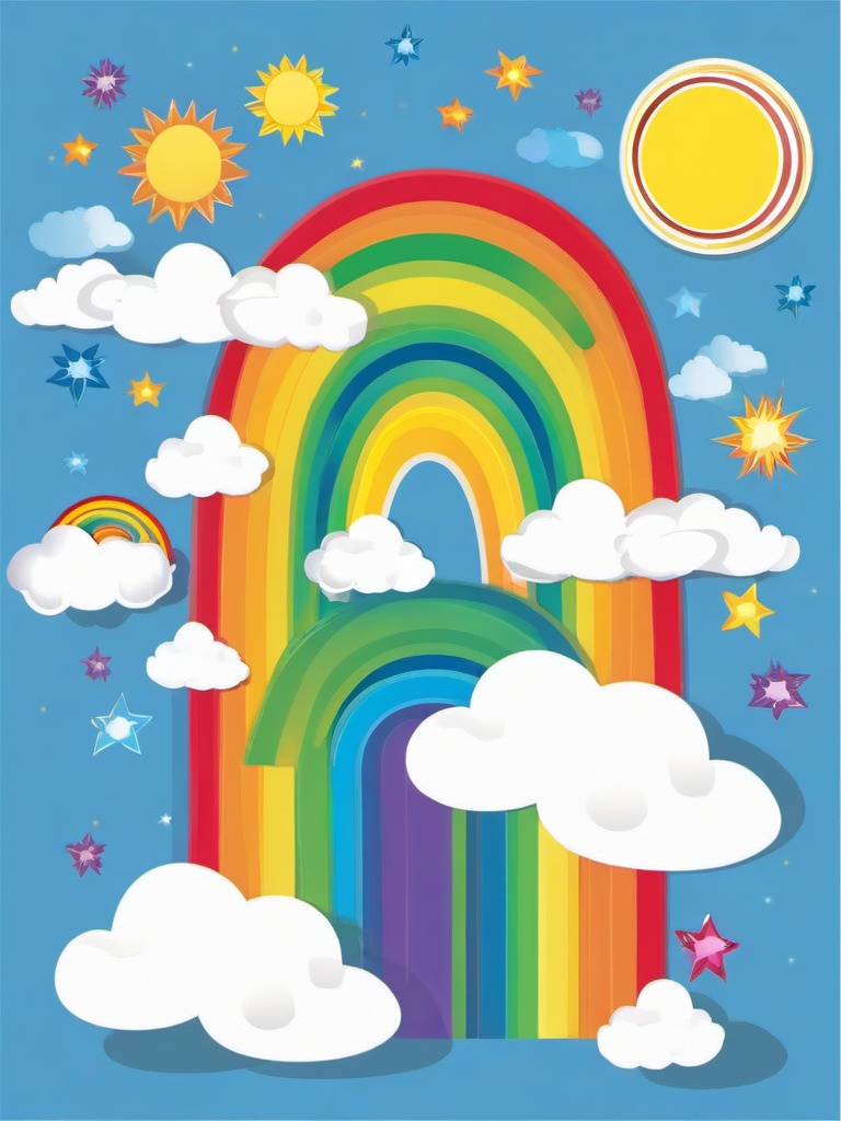 Rainbow clipart - rainbow with clouds and sunshine  