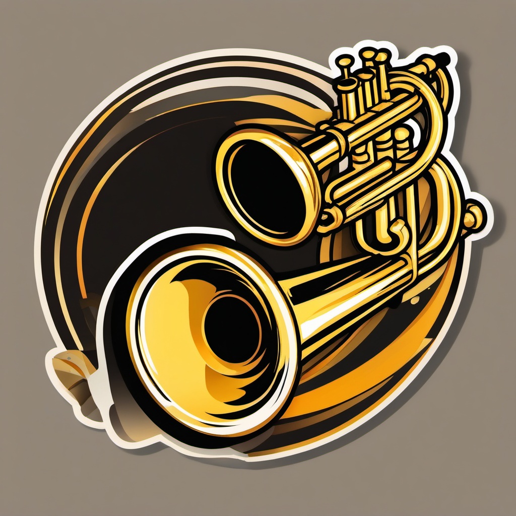 Trumpet Sticker - Blasting vibrant and lively tunes through the golden tones of a trumpet, , sticker vector art, minimalist design