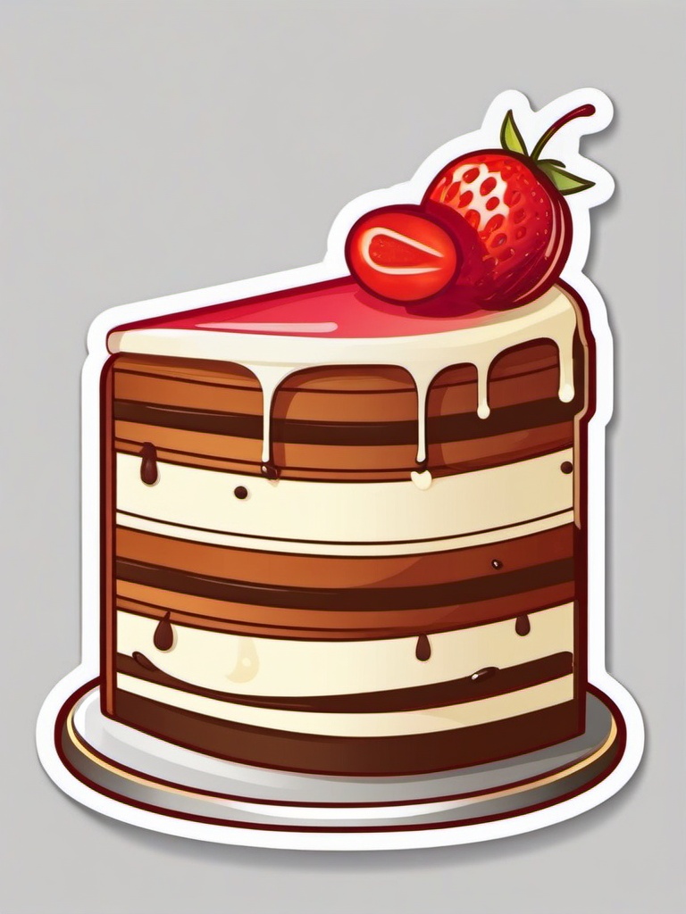 Cake Sticker - Delicious slice of cake, ,vector color sticker art,minimal