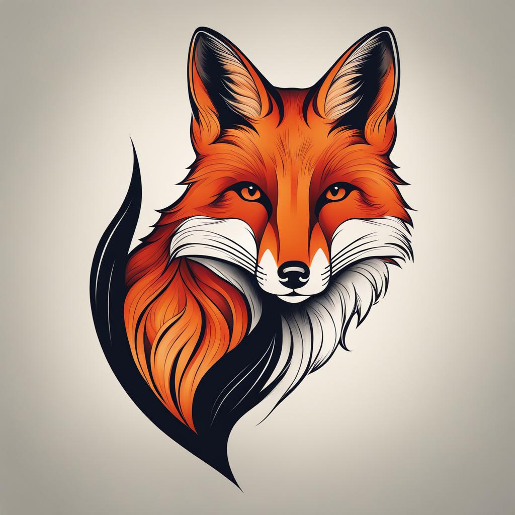 fox tattoo minimalist color design 