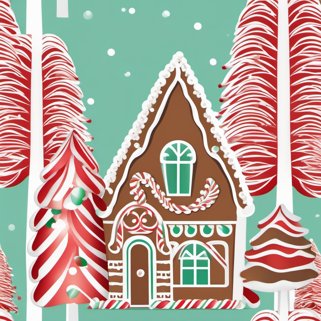 Gingerbread House clipart - gingerbread house with peppermint trees  color,minimalist,vector clipart