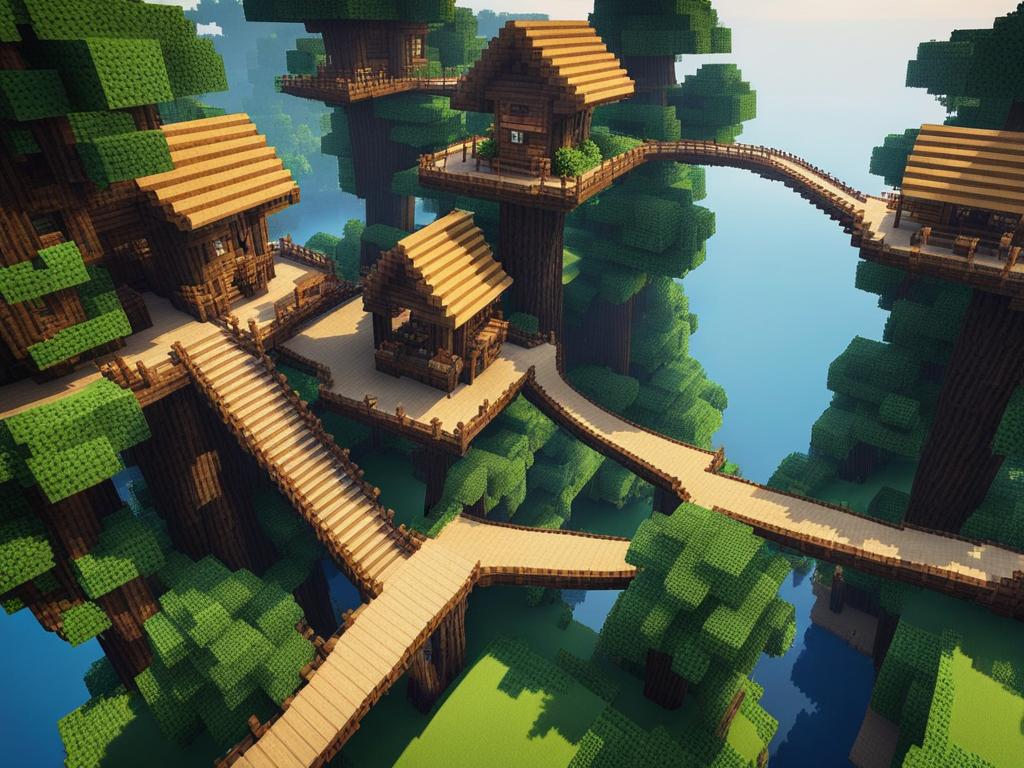 treetop village with interconnected walkways - minecraft house ideas minecraft block style