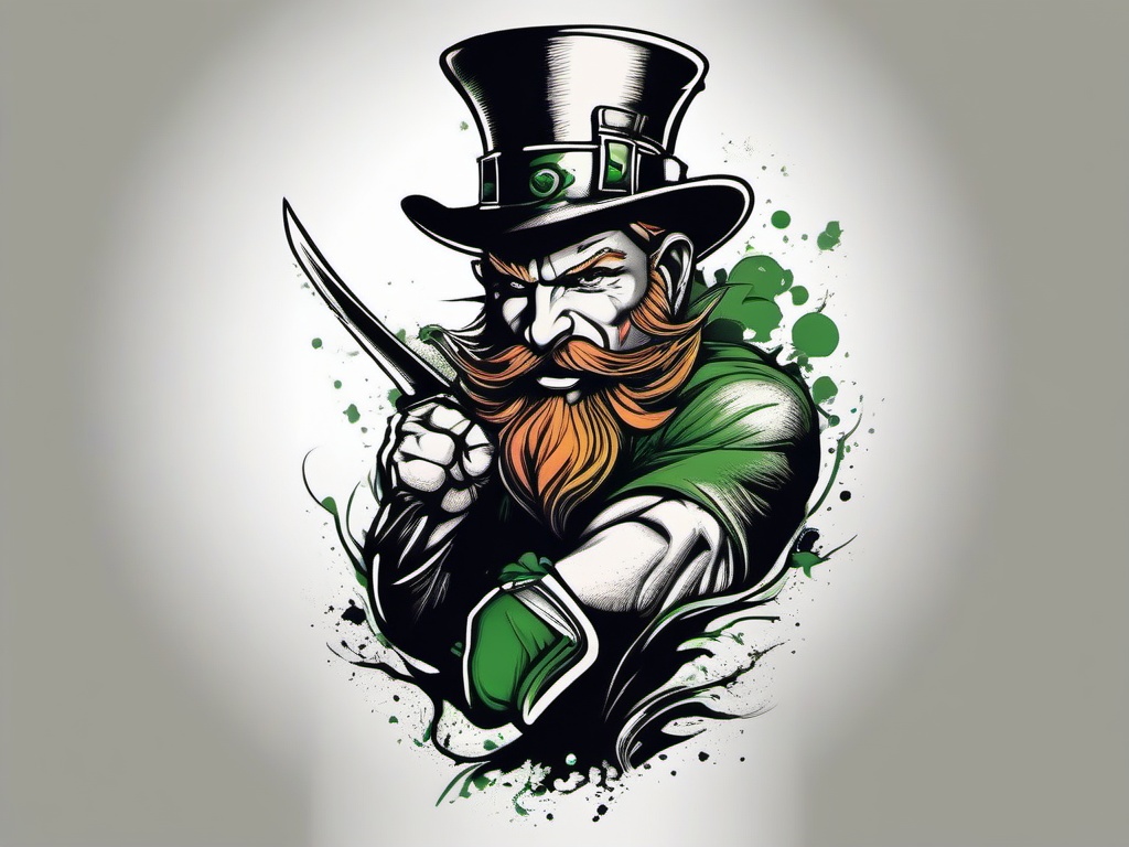 fighting leprechaun tattoo  simple color tattoo,minimal,white background