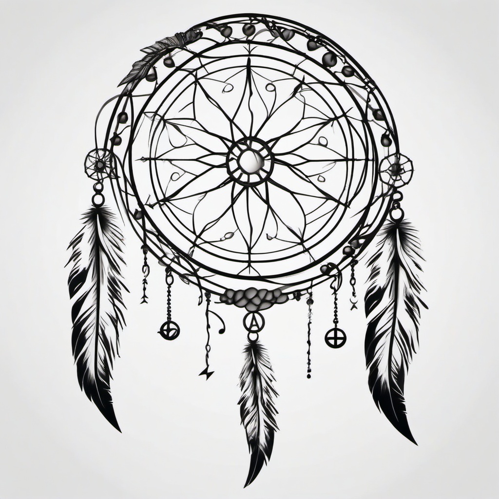 Cancer Dream Catcher Tattoo - Tattoo combining a dream catcher with cancer awareness symbols.  simple vector tattoo,minimalist,white background