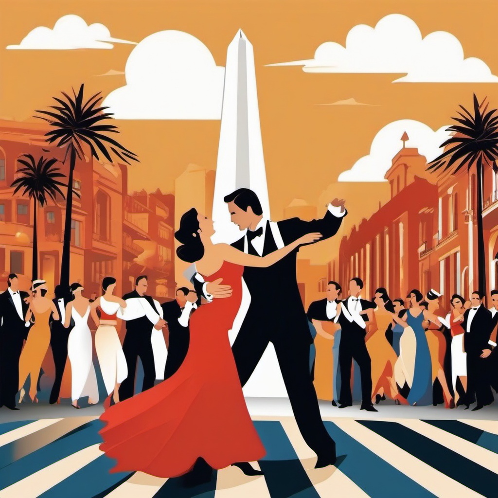 Buenos Aires clipart - Obelisco and Tango dancers in Argentina,  color vector clipart