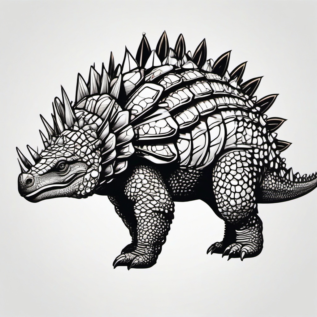 Ankylosaurus Tattoo - Highlight the armored beauty of the Ankylosaurus in a captivating tattoo.  simple vector color tattoo,minimal,white background