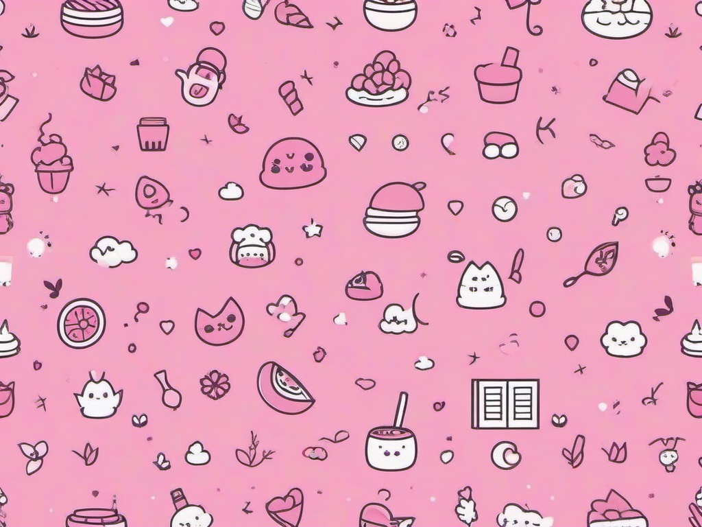 Pink Kawaii Wallpaper-Pastel pink with cute doodles and kawaii icons for a playful, Japanese-inspired style  background wallpaper