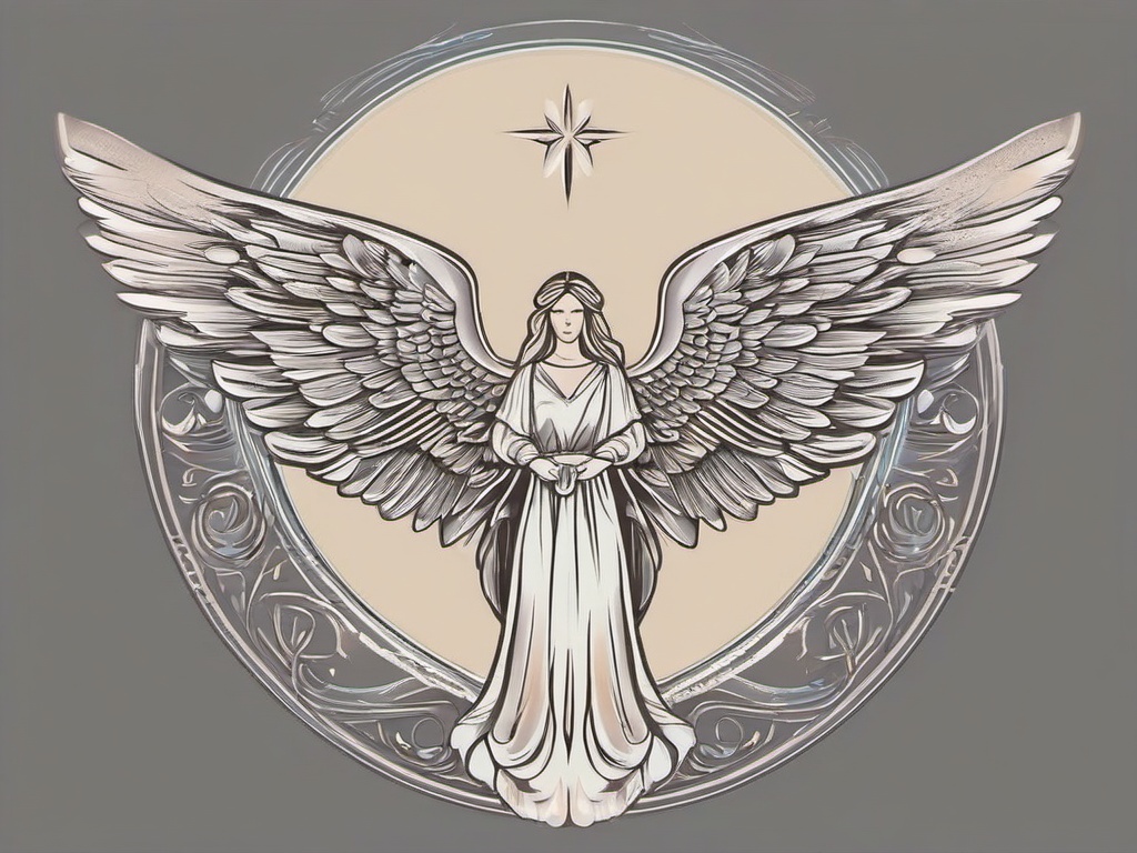Guardian Angel Small Tattoo - A subtle reminder of divine presence.  minimalist color tattoo, vector
