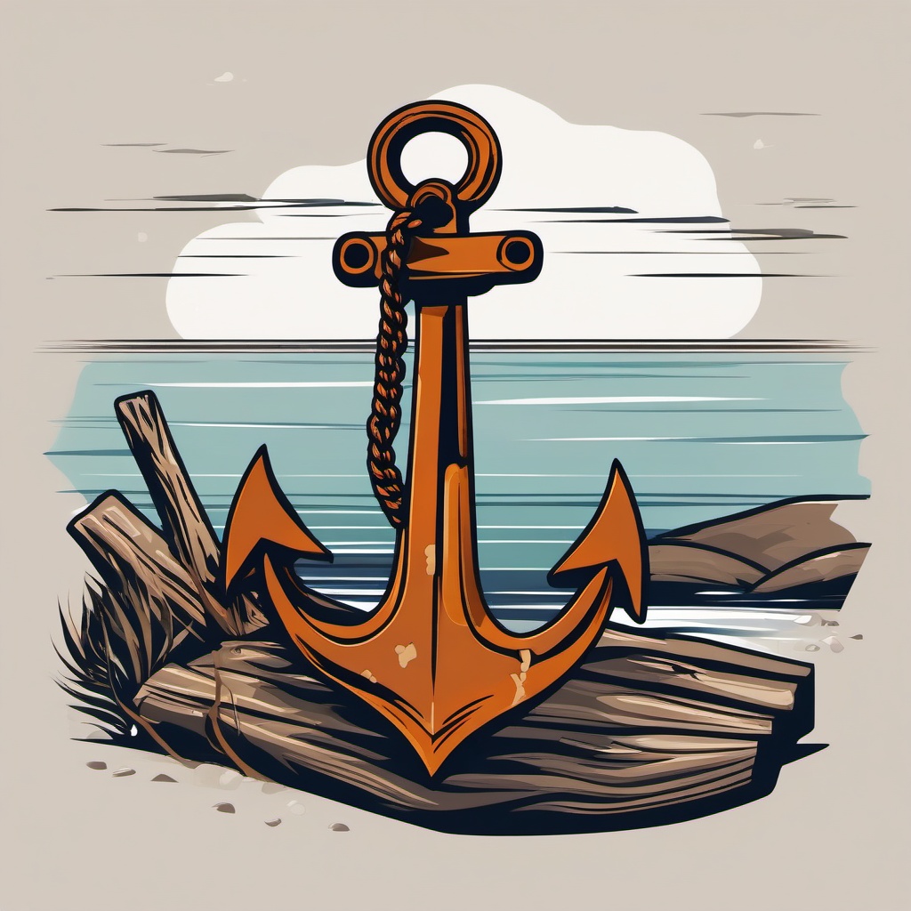 Rusty Anchor Clipart - A weathered rusty anchor resting by the shore, a symbol of maritime history.  color clipart, minimalist, vector art, 