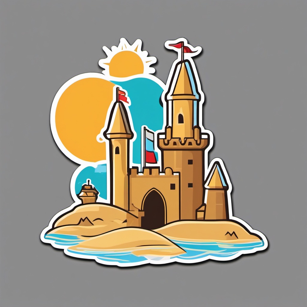 Sandcastle Day Sticker - Relive the joy of building sandcastles on a sunny beach day with this playful sticker, , sticker vector art, minimalist design