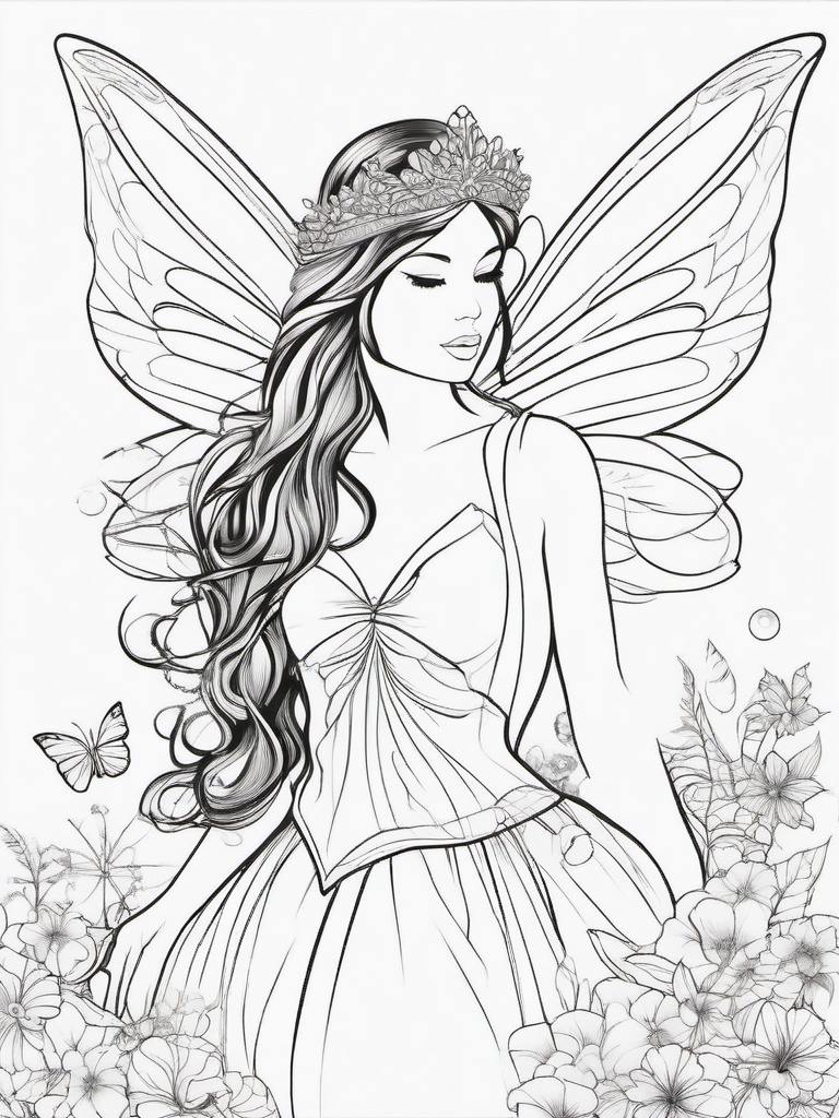 Fairy Princess Coloring Pages - Delicate Fairy with Sparkling Wings  minimal black outline printable sheet, coloring page