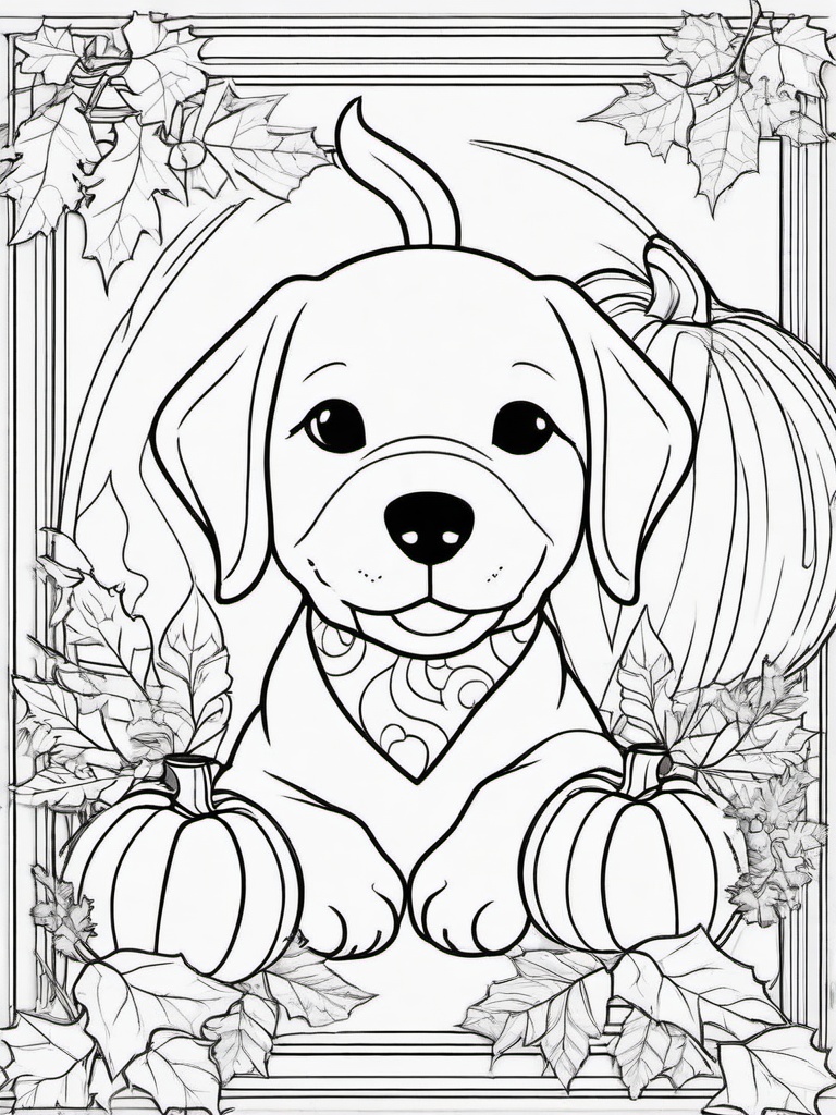 Puppy in a Pumpkin Coloring Pages - Festive Fall Fun with a Puppy  minimal black outline printable sheet, coloring page