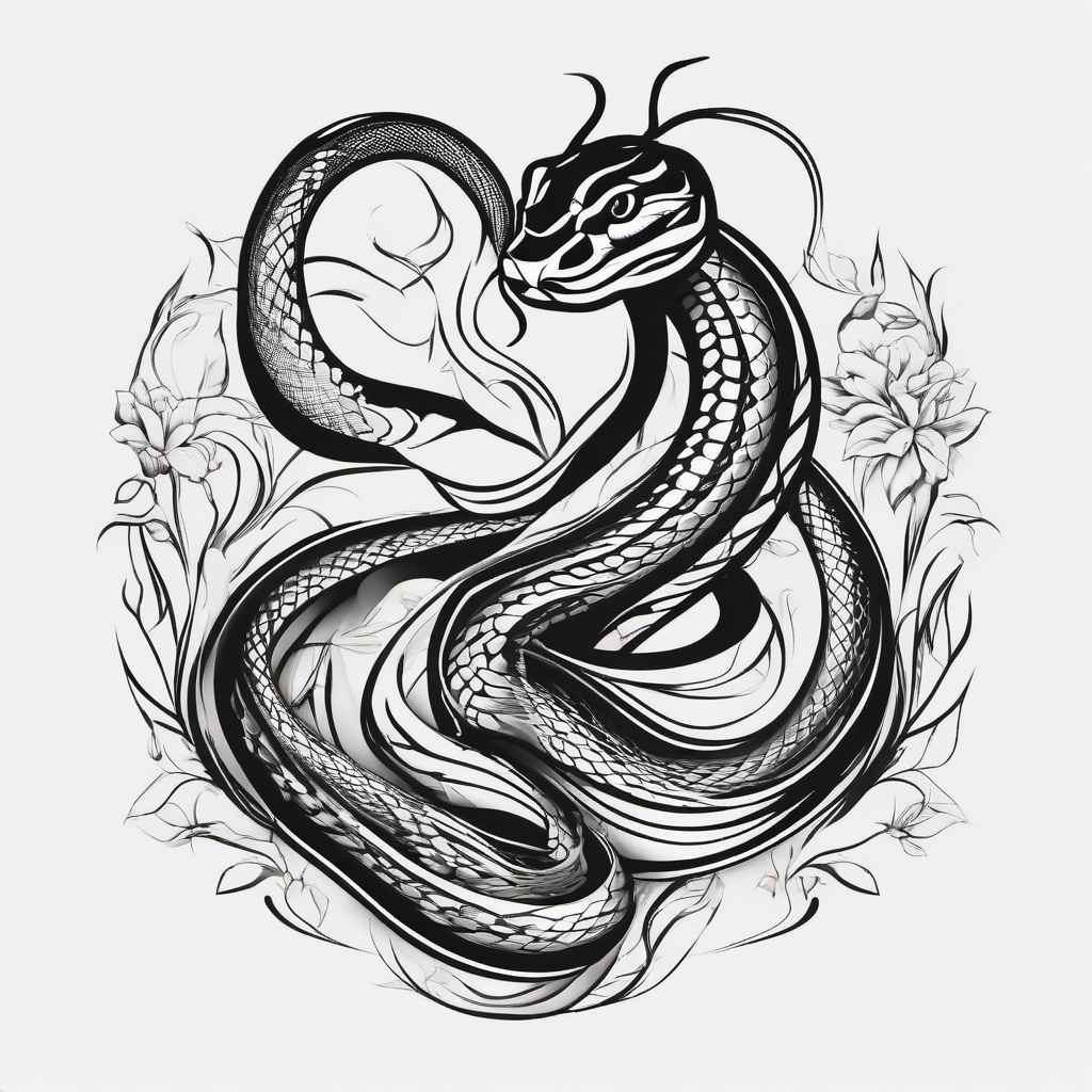 Body Snake Tattoo - Snake tattoo designed for a specific part of the body.  simple vector tattoo,minimalist,white background