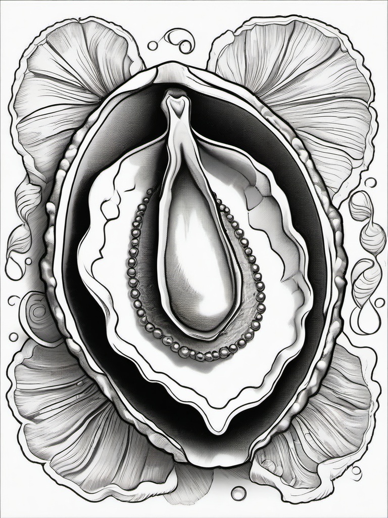 Oyster Coloring Pages - Shellfish with Pearls Inside  black outline printable sheet, coloring page