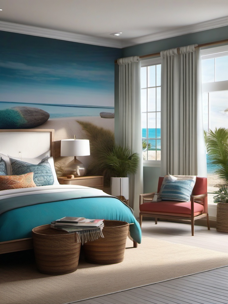 Serene Coastal Sleeping Retreat - Transport your bedroom to a serene coastal paradise. , bedroom interior decor design ideas, multicoloured, photo realistic, hyper detail, high resolution,