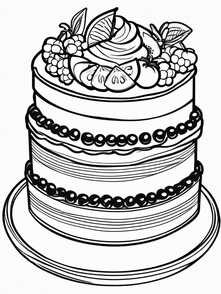 Cake Coloring Pages - Layered crepe cake with fresh fruit  simple coloring pages