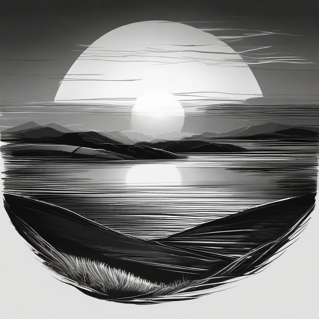 drawing of a sunset landscape  minimal rough sketch scribbles,doodles,black and white