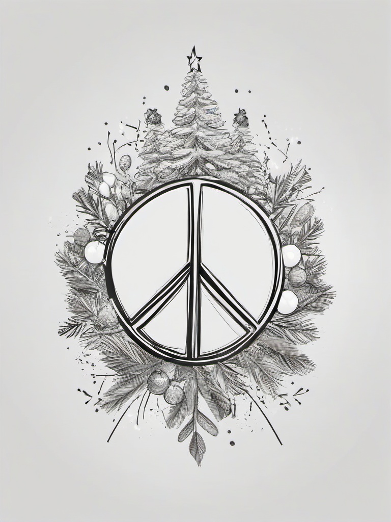 drawing of christmas peace sign  minimal rough sketch scribbles,doodles,black and white