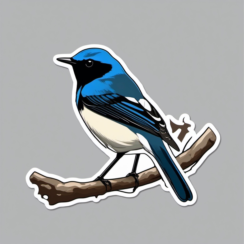 Black-Throated Blue Warbler Sticker - A black-throated blue warbler with distinctive markings, ,vector color sticker art,minimal