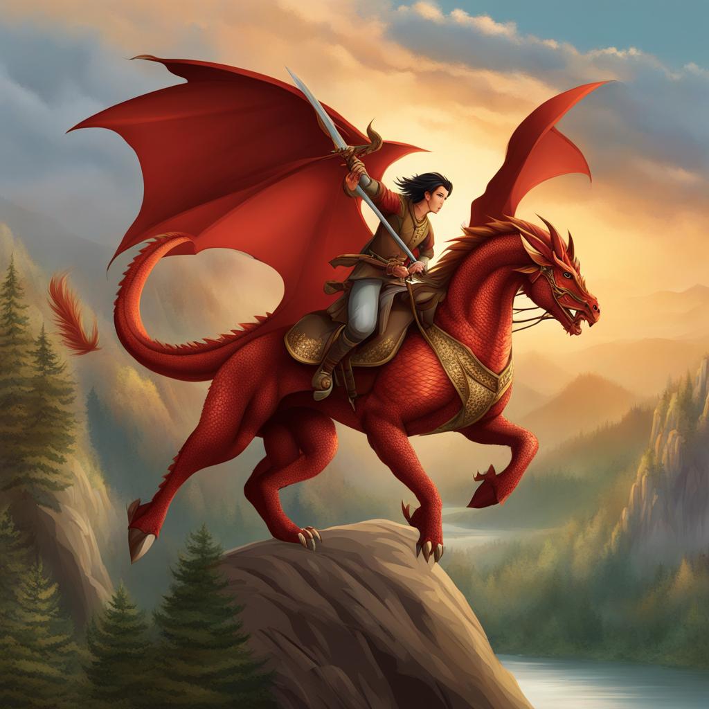 dragon rider clipart - a brave dragon rider on a majestic steed. 