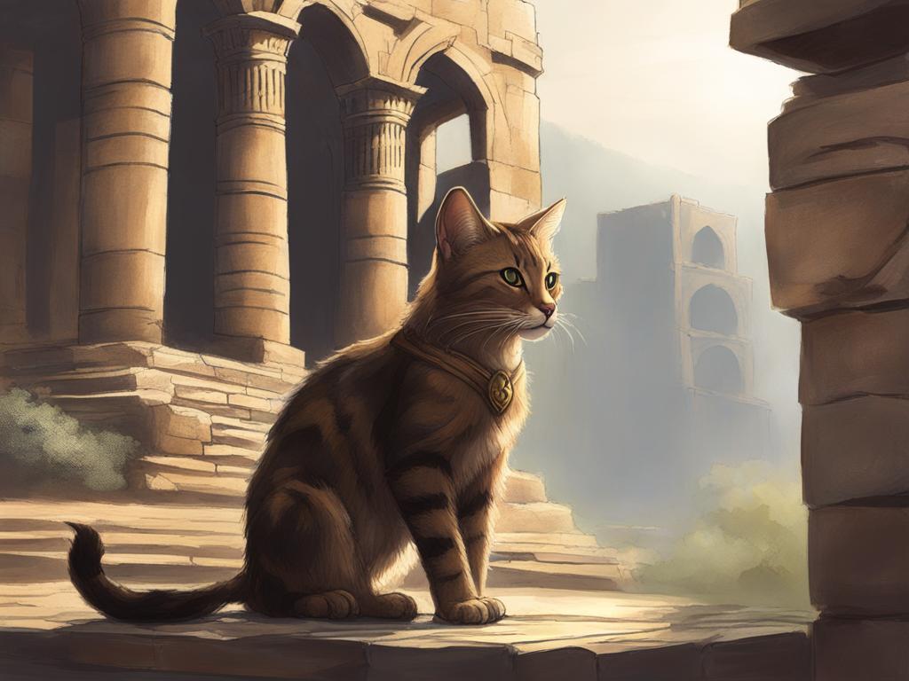 tabaxi rogue scaling ancient ruins - sketch a tabaxi rogue gracefully scaling ancient ruins, their feline agility on full display. 