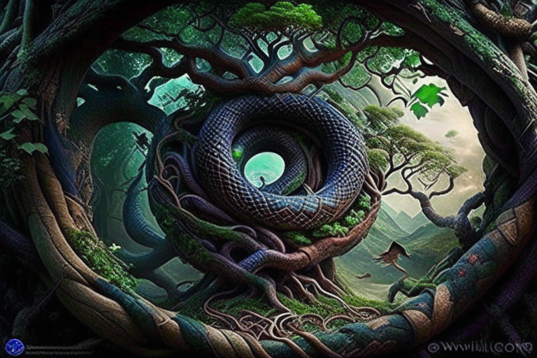 jormungandr, the world-serpent, coiled around the roots of the world tree, yggdrasil. 