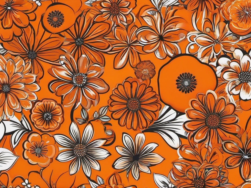 Orange Flower Background - Bright orange with lively flower accents.  background wallpaper