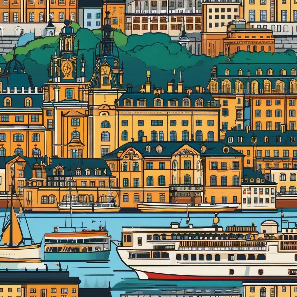 Stockholm clipart - Stockholm Palace and city islands,  color vector clipart