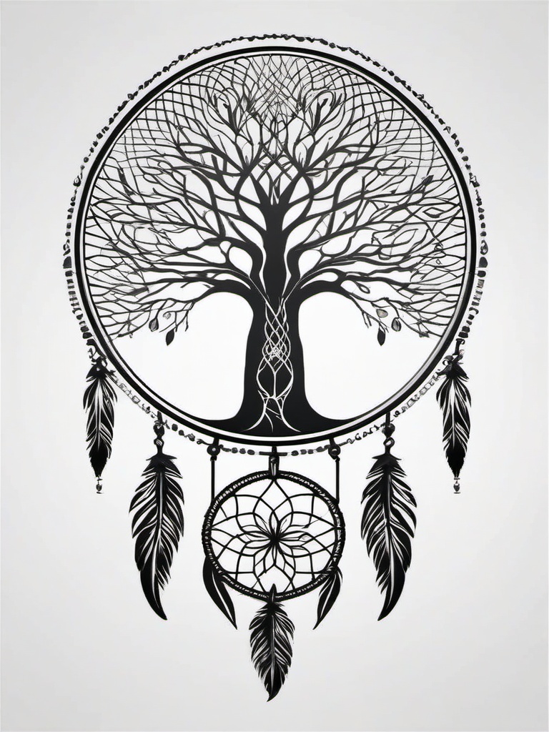 Tree of Life Dream Catcher Tattoo - Tattoo combining a dream catcher with the Tree of Life symbol.  simple vector tattoo,minimalist,white background