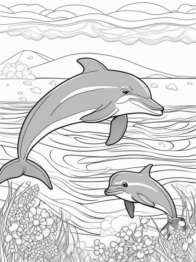 dolphin calves cute animals coloring page 