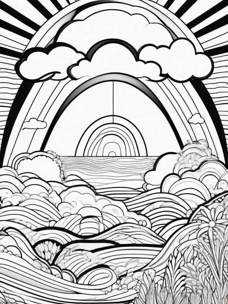 Rainbow Coloring Page - Classic rainbow with artistic flair.  easy,simple,minimal,coloring pages,black and white outline