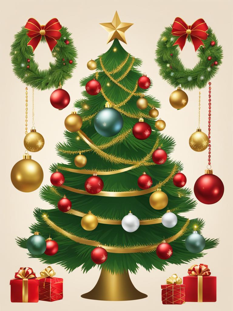 christmas tree clipart - a decorated christmas tree adorned with ornaments. 