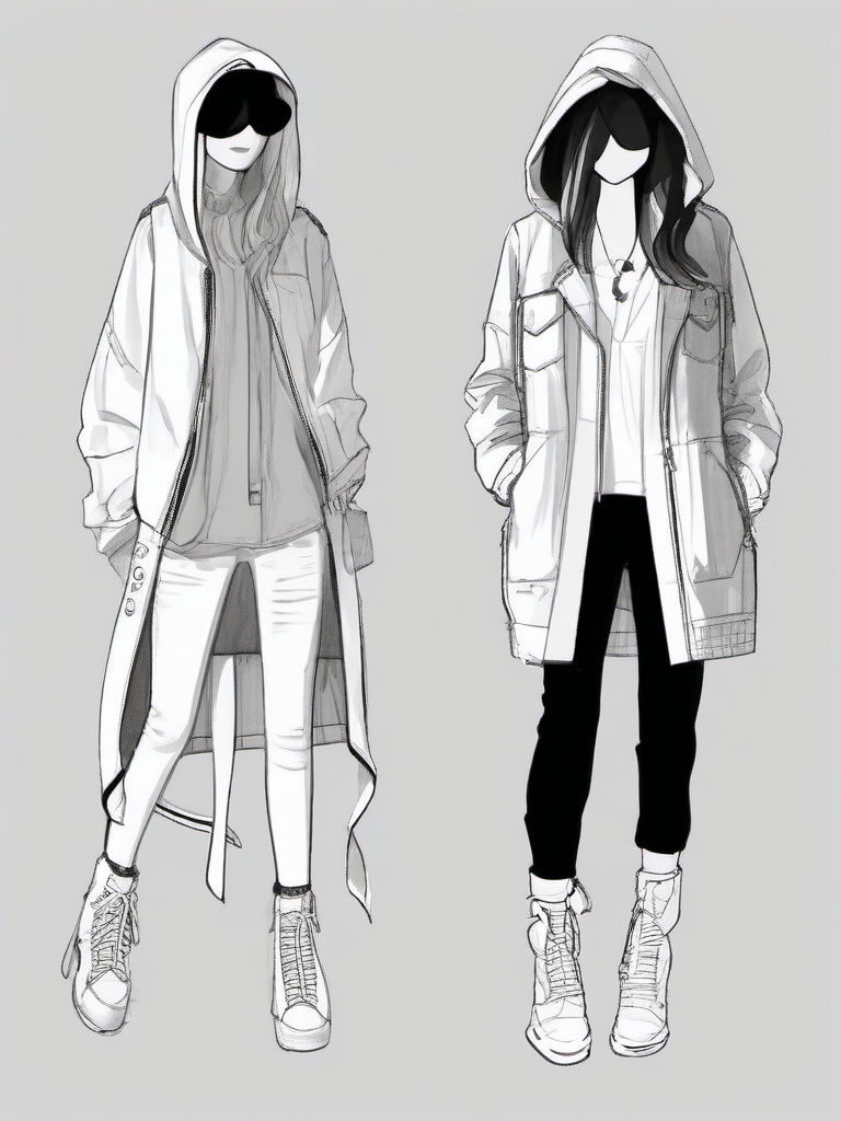 drawing of outfits  minimal rough scribbles,doodles,black and white