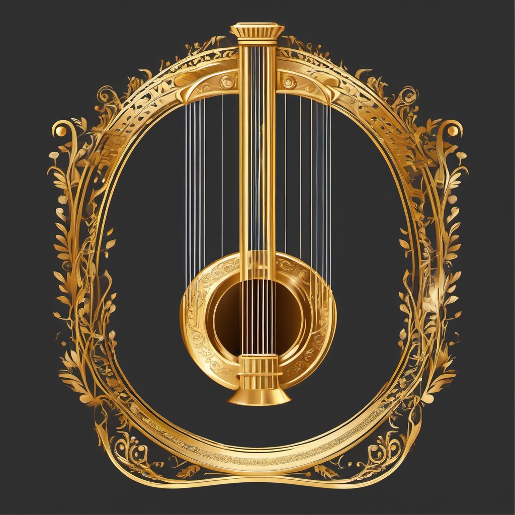 Golden Lyre Clipart - A golden lyre with strings of melodious enchantment, an instrument for divine harmonies.  color clipart, minimalist, vector art, 