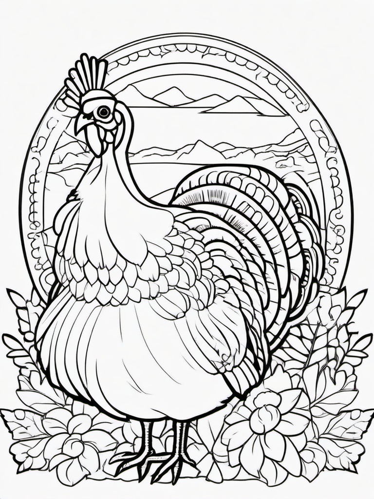 Turkey and Friends Coloring Pages - Turkey with Farm Animal Friends  minimal black outline printable sheet, coloring page