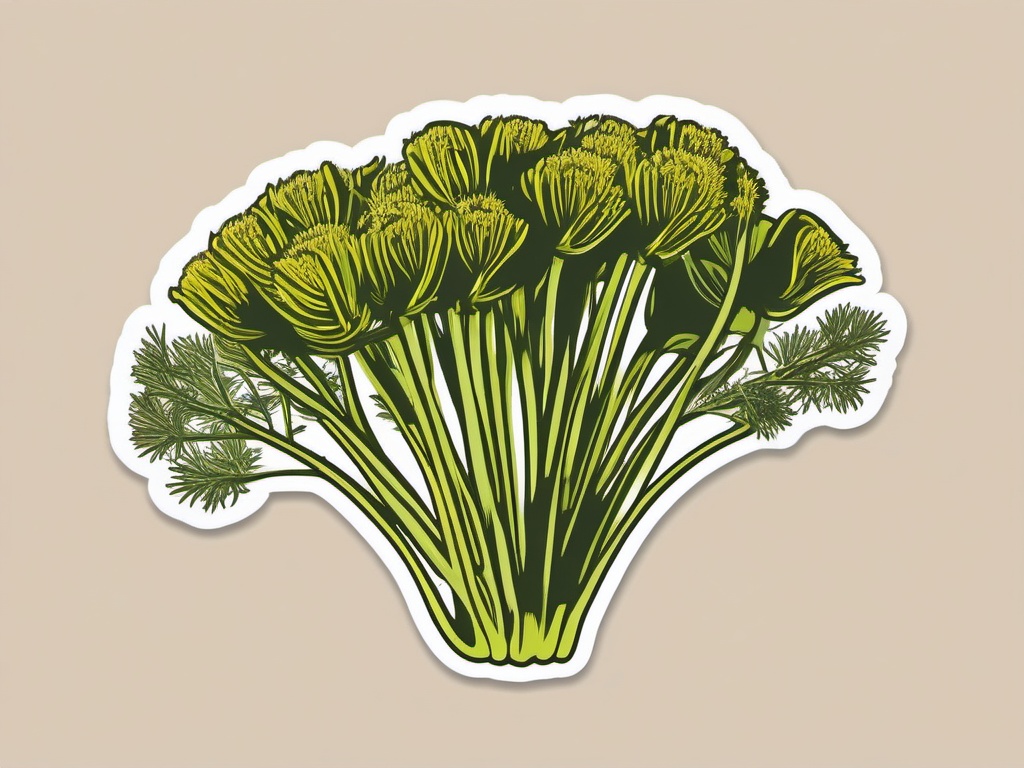 Fennel Sticker - Discover the licorice-like taste of fennel, a versatile herb used in both culinary and medicinal applications, , sticker vector art, minimalist design