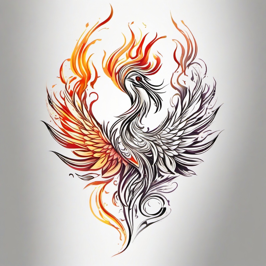 Phoenix Bird Tattoo - Fiery phoenix tattoo design  minimalist tattoo design, white background