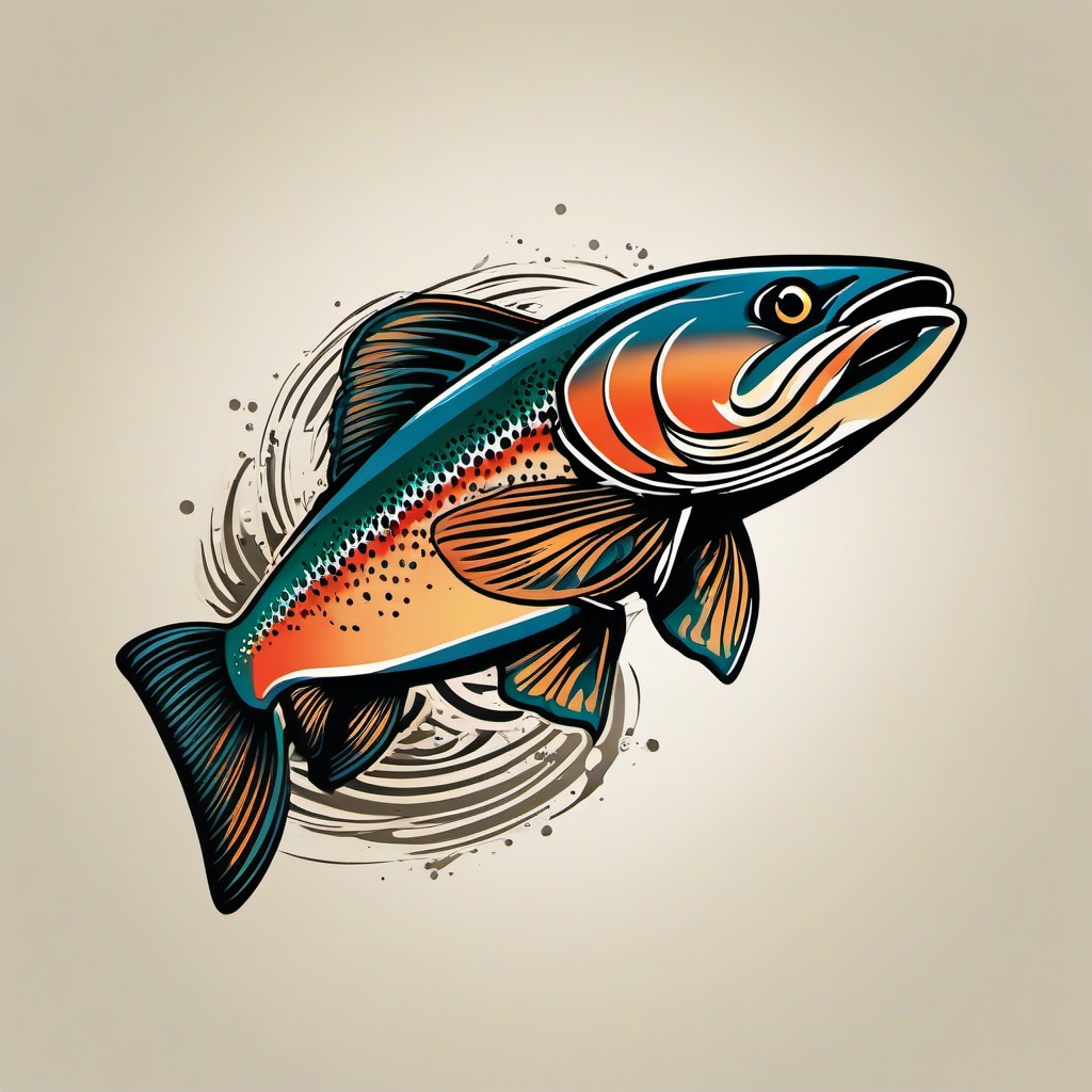 Tattoos of Trout-Bold and dynamic tattoos featuring trout fish, perfect for fishing enthusiasts and those who appreciate the beauty of freshwater fish.  simple color vector tattoo