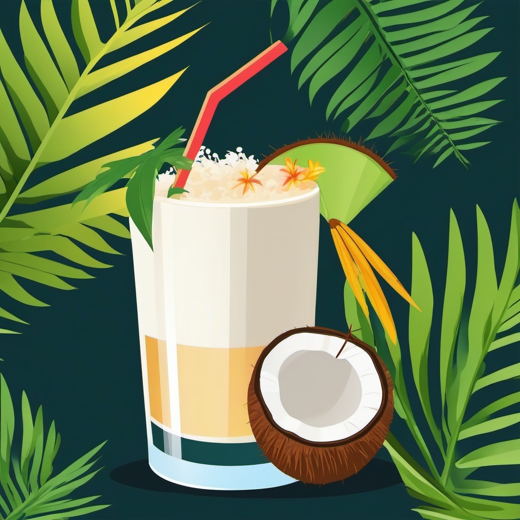 Coconut Cocktail Drink Clipart - A tropical cocktail with coconut.  color vector clipart, minimal style