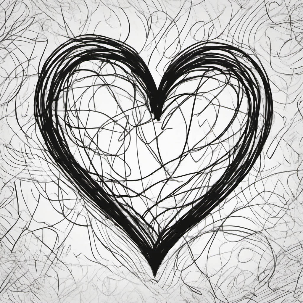 drawing of a cartoon heart  minimal rough sketch scribbles,doodles,black and white